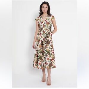 Mint Limit Women Tosa Floral Printed Multi-Color Midi Dress Size Large